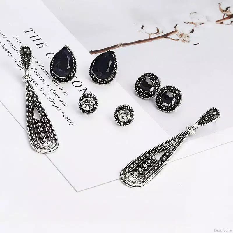 Anting Tusuk Wanita Set Isi 4 Pasang Mode; Kristal DHG2