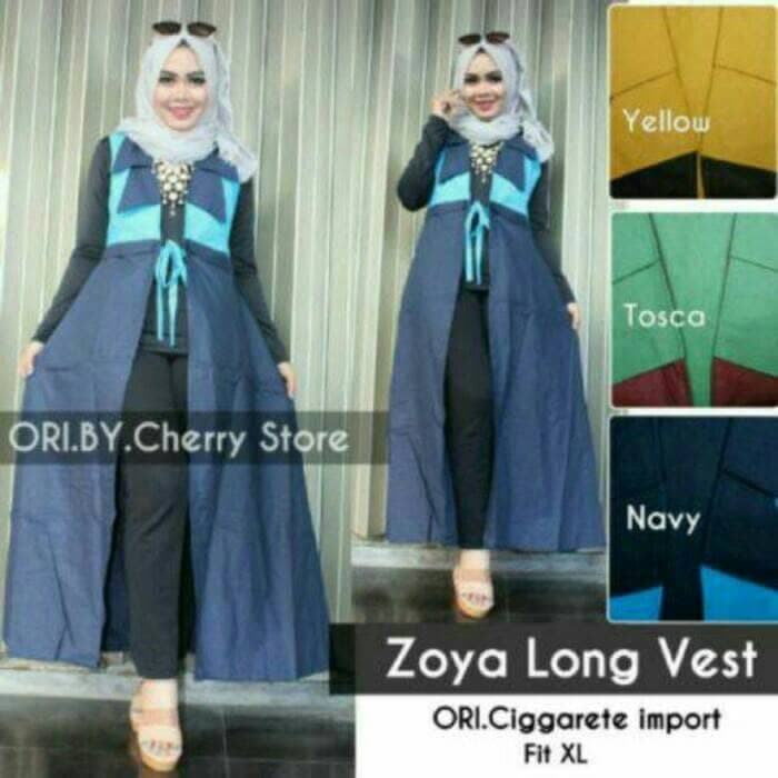 Zoya Long Vest Luaran Muslim Wanita Rompi Panjang Bisa Big Size Jumbo