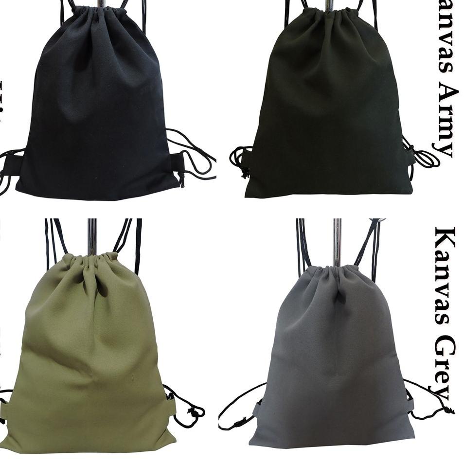 Paket Terbaik String Bag Kanvas Hitam | Tas Serut Ransel