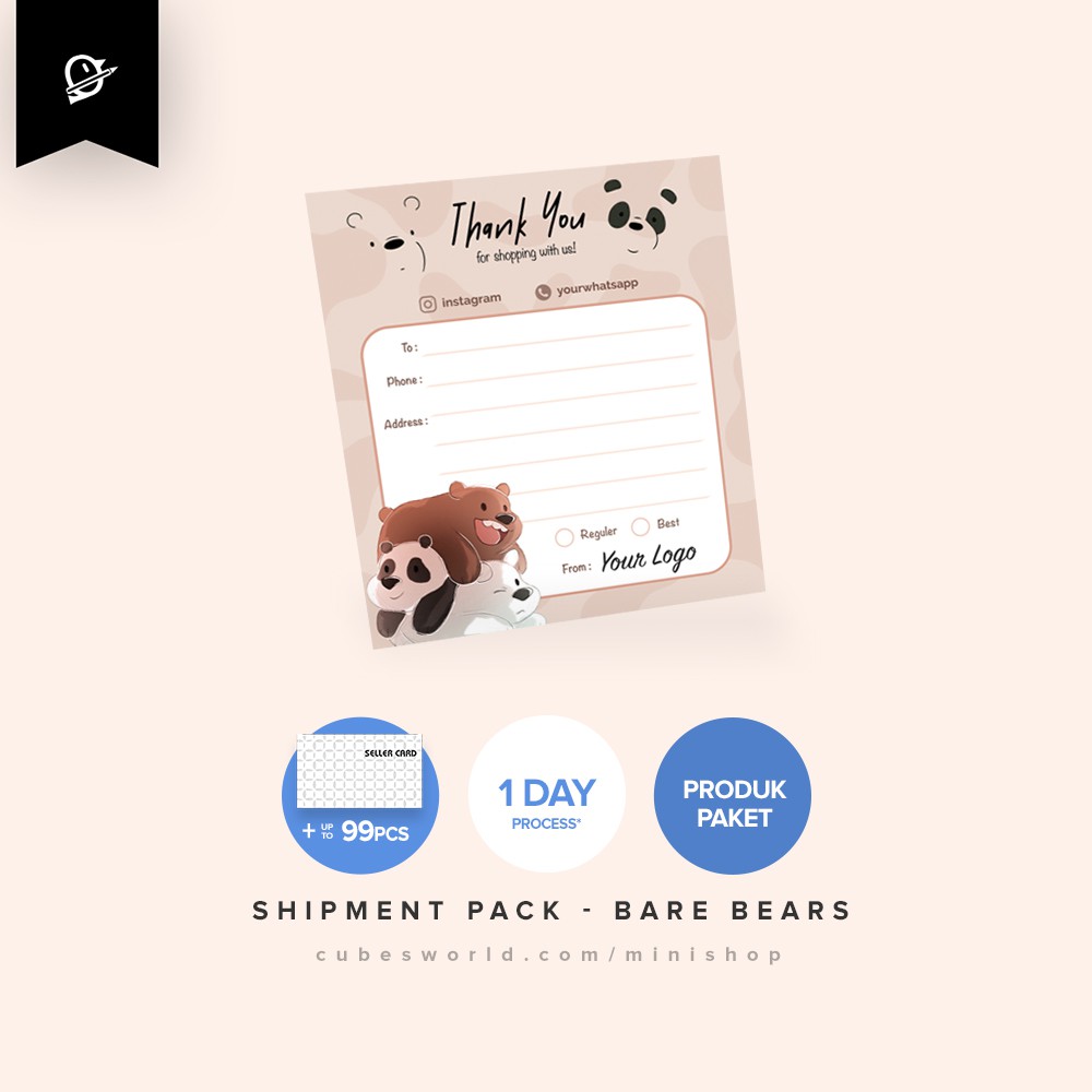 Paket Stiker Pengiriman Online Shop Bare Bears Edition Up To
