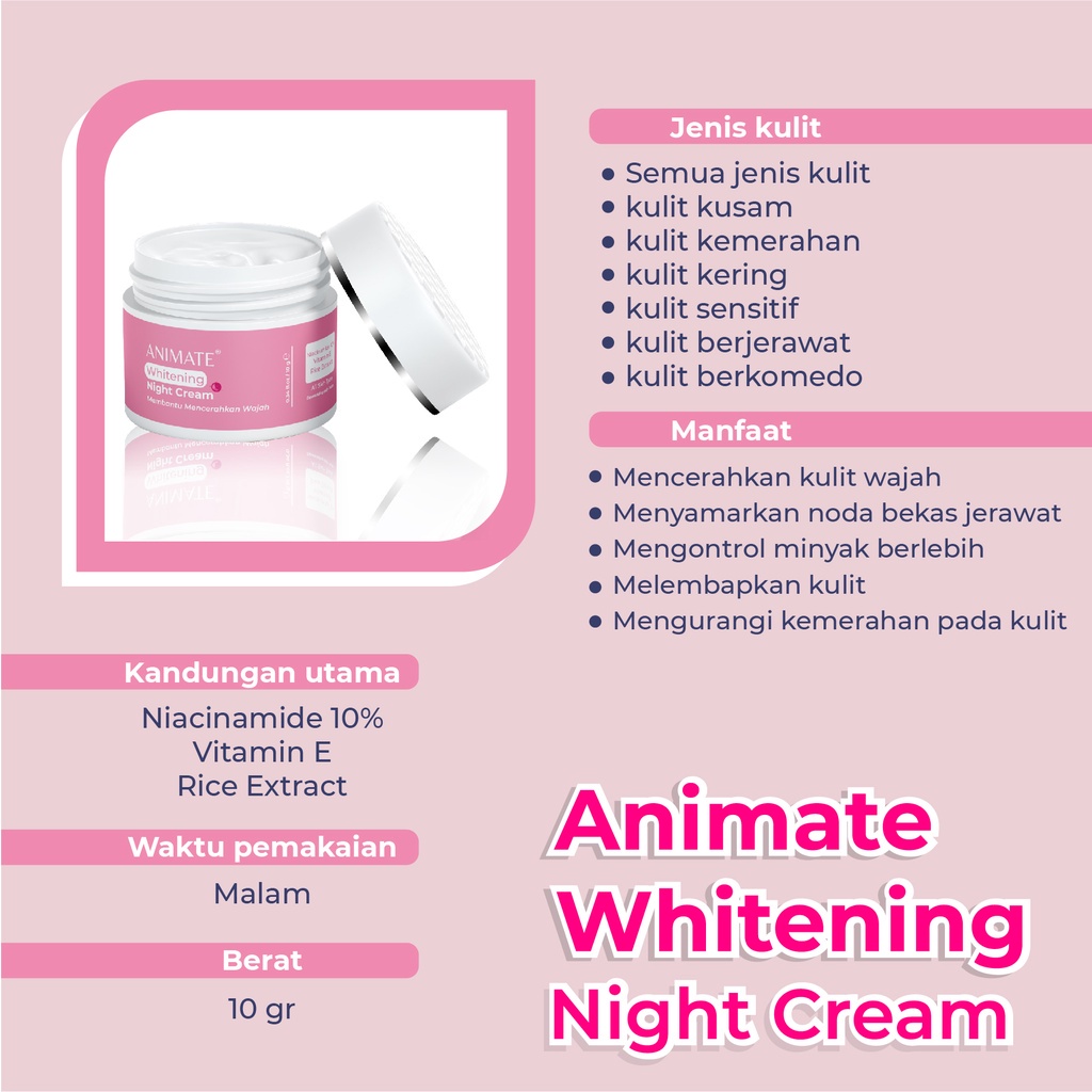 [Pink 10gr] Animate Whitening Night Cream