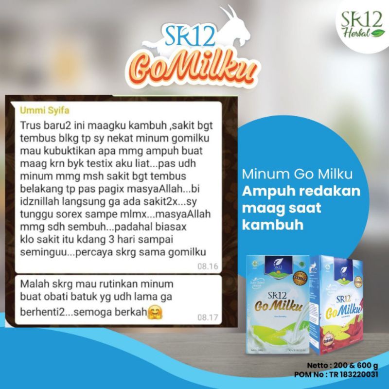 Go Milku SR12 - Susu Lambung Dewasa - Susu Lambung Kronis - Susu Kambing Etawa Murni