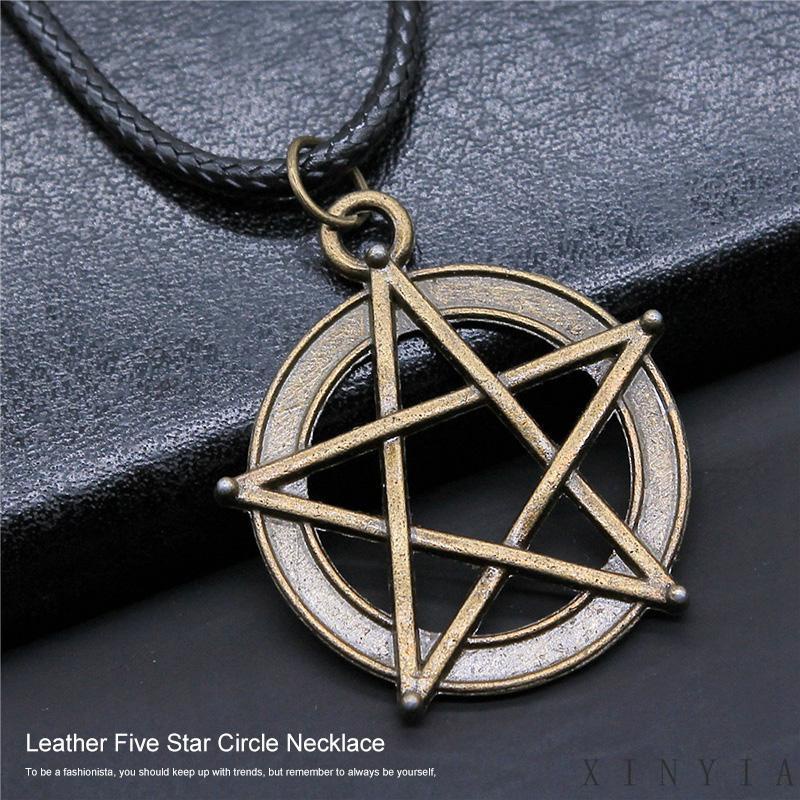 Kalung Rantai Kulit Dengan Liontin Matahari / Bunga / Pentagram Hollow Untuk Unisex