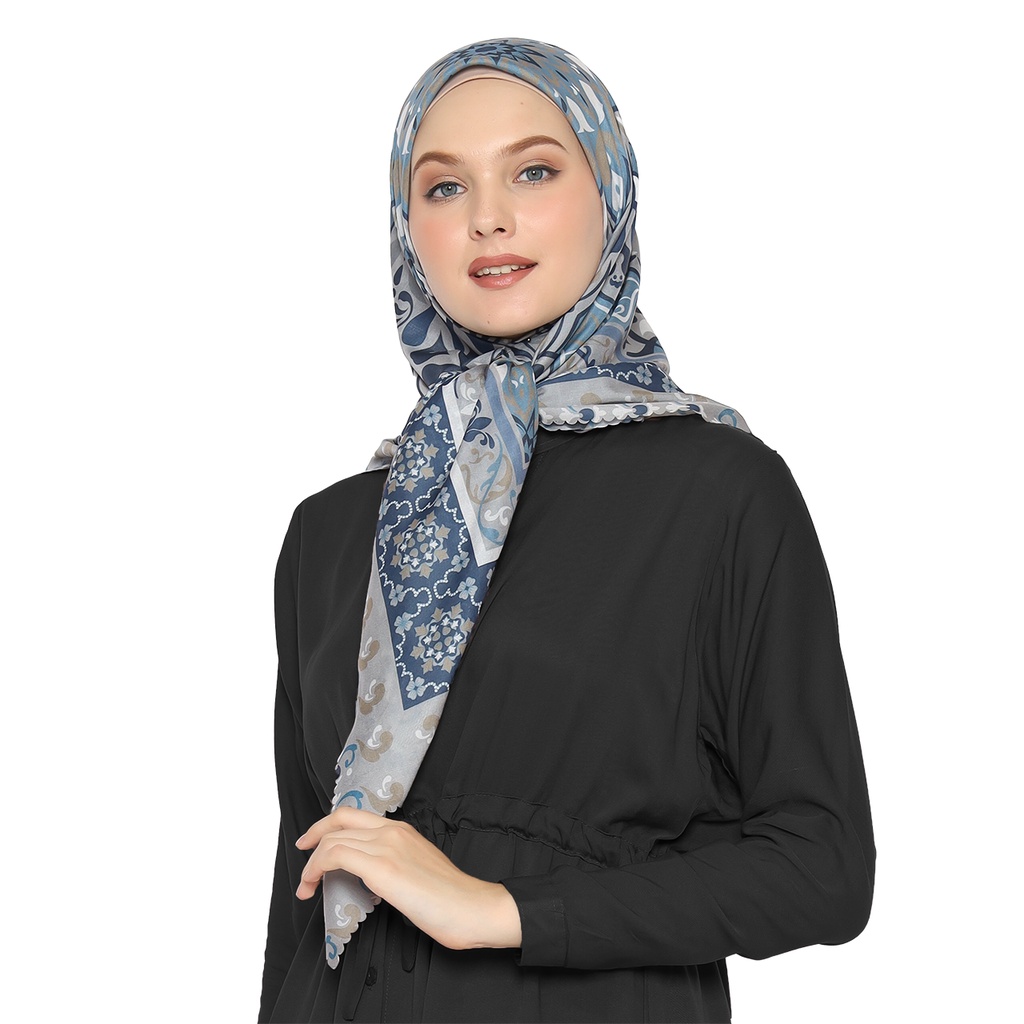 ADANA SERIES - BLUE Diiva Scarf Voal Motif Print Premium Jilbab Hijab Kerudung Segiempat