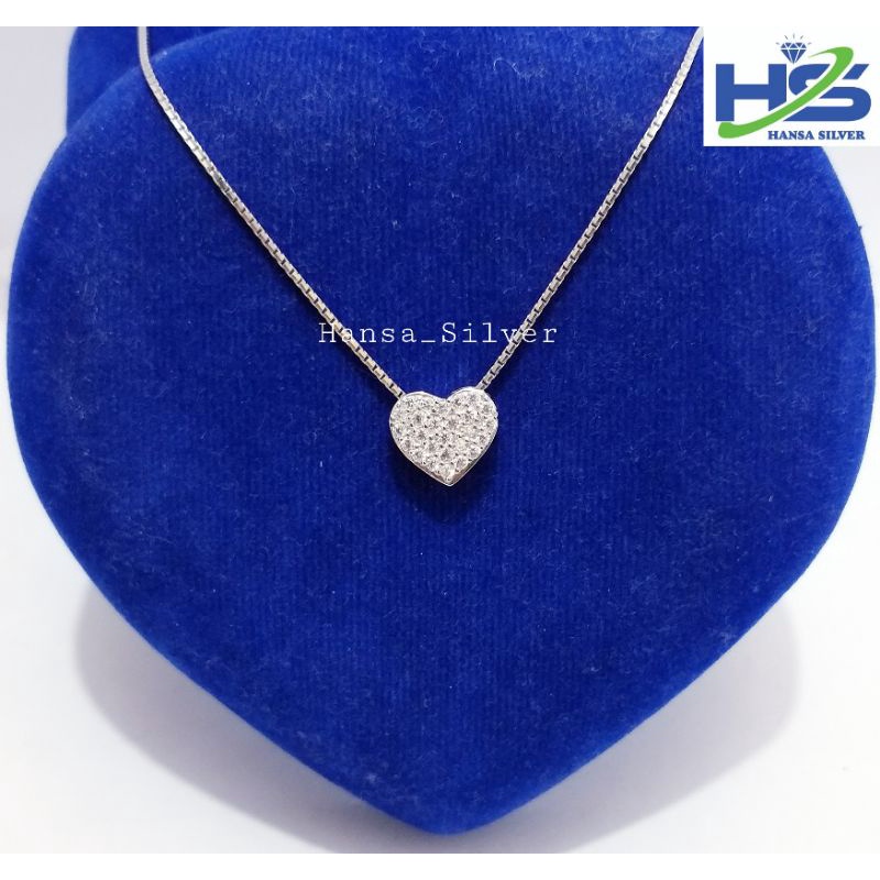 Kalung Perak Wanita Silver Asli 925 Lapis Emas Putih Italy Santa Liontin Love - Perhiasan Perak Asli