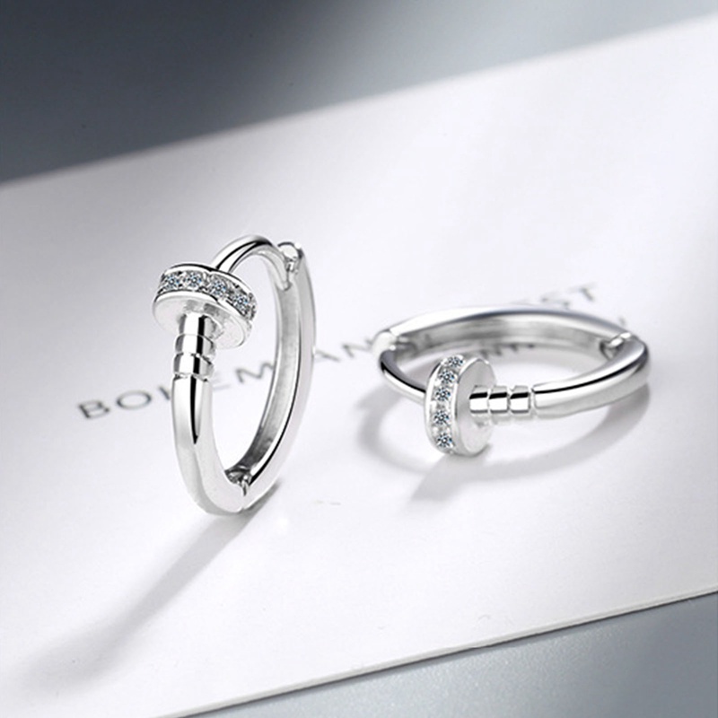 Anting Hoop Stud Bahan 925 Sterling Silver Untuk Unisex