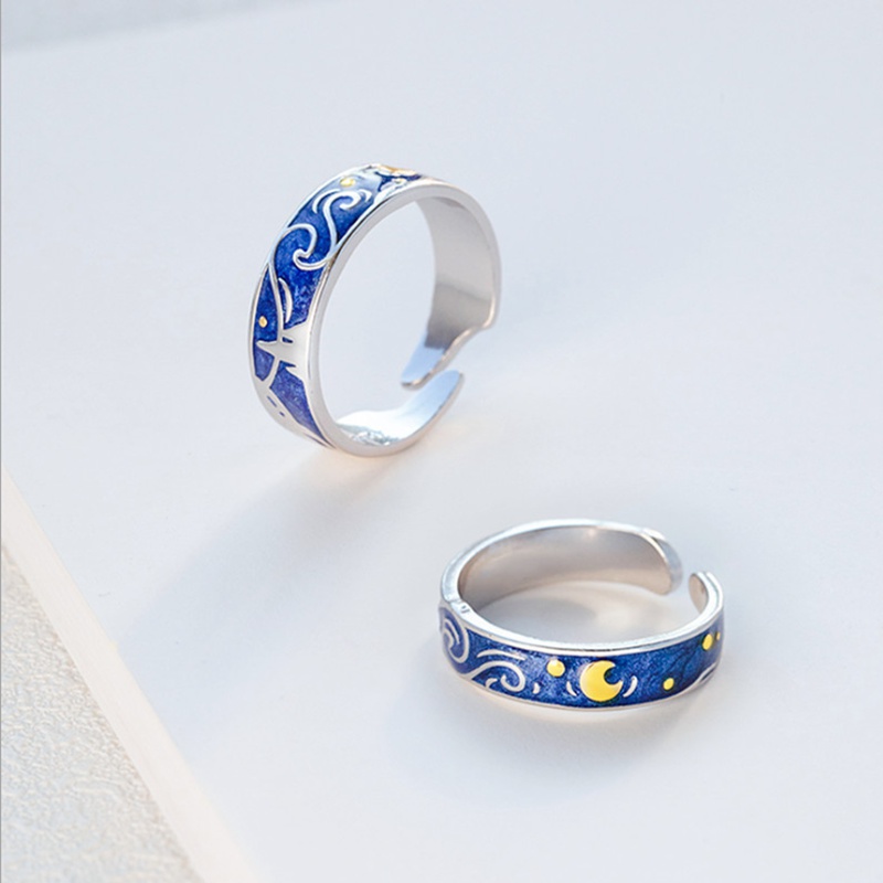 Men's Women's Fashion Blue Starry Sky Opening Can Adjust Couple Rings Jewelry Accessories