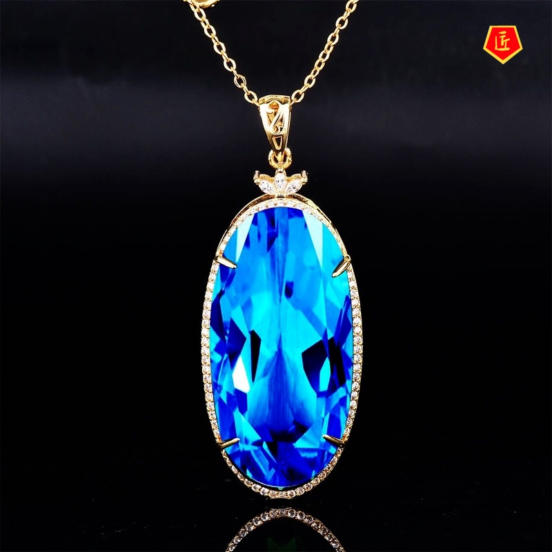 [Ready Stock]Luxury 18K Gold Emerald Pendant European and American Colored Gems Necklace