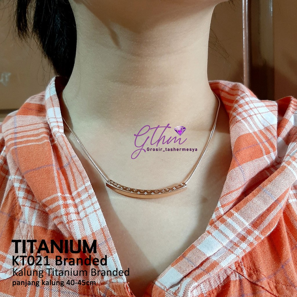 kalung titanium wanita modern plat lv mewah seperti emas asli kt021 rosegold, silver