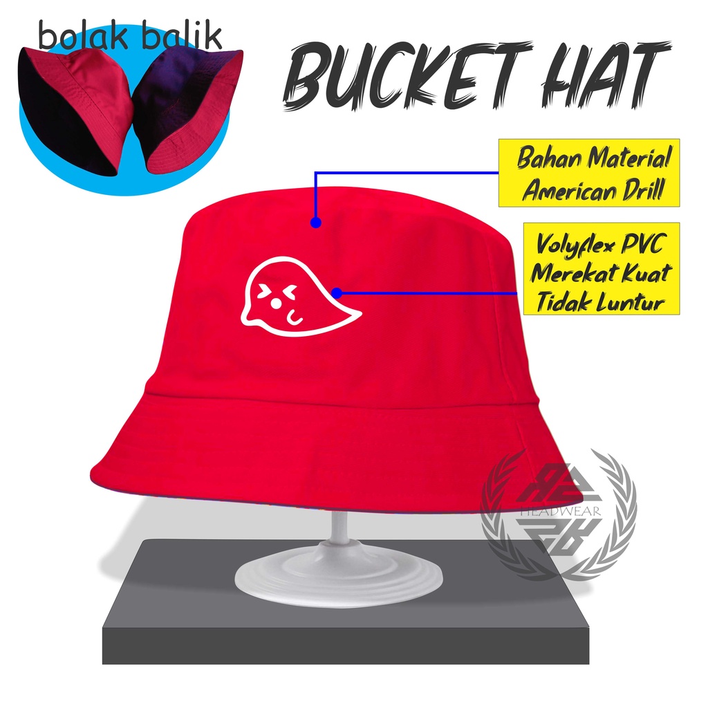 COD Topi Bucket Hat Bolak Balik Wide Bucket Hat Unisex Sablon Gosh Premium