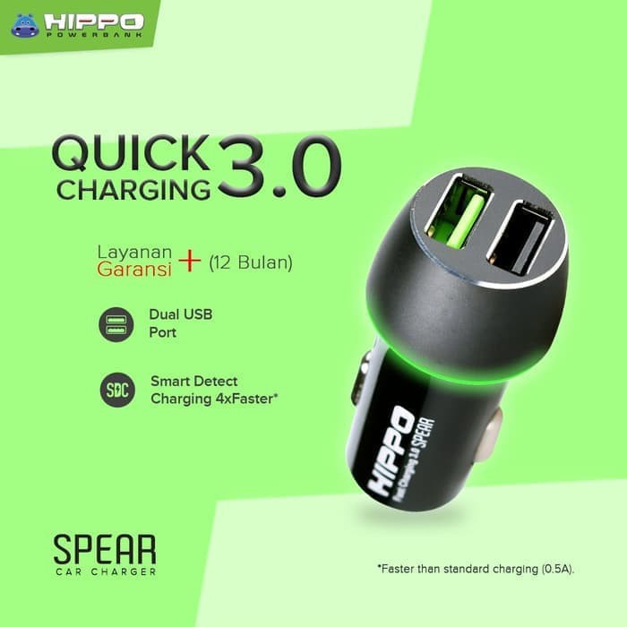 Hippo Spear Car Charger Mobil Fast Quick Charging 3.0 Simple Pack