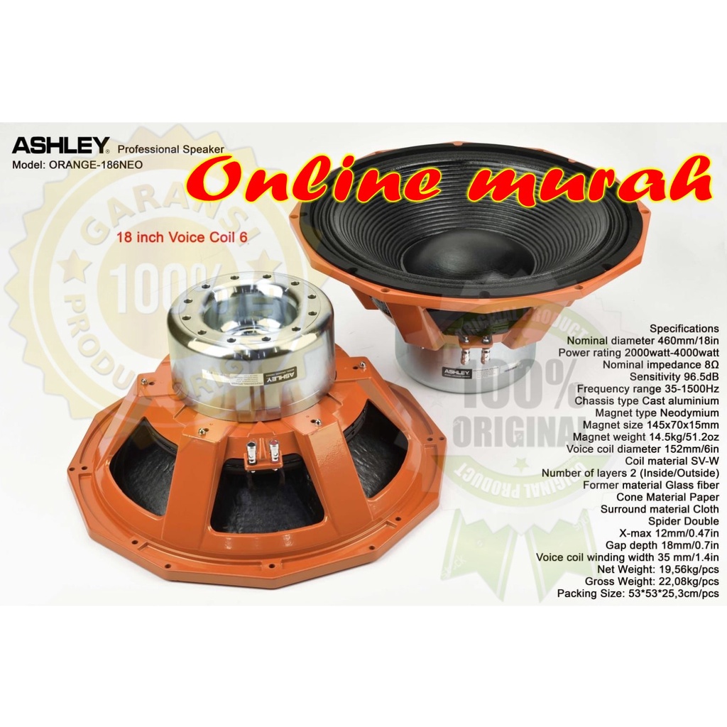 ASHLEY Orange 186neo Komponen Speaker 18 inch ASHLEY ORIGINAL