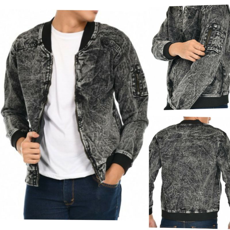 Jaket Bomber Jeans Cowok/Pria Keren Berkualitas Kekinian Realpict