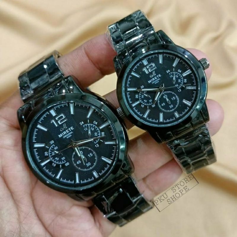 Jam Couple Rantai Stainlees Steel Unisex Pria Wanita Mirete Original Anti Air / JAM Tangan Cowok Anti Air / JAM Tangan Wanita Anti Air Water Resistant  / Jam Tangan Mirete Original Tahan Air Bestseller / Jam Tangan Couple Pria Wanita Mirete Original