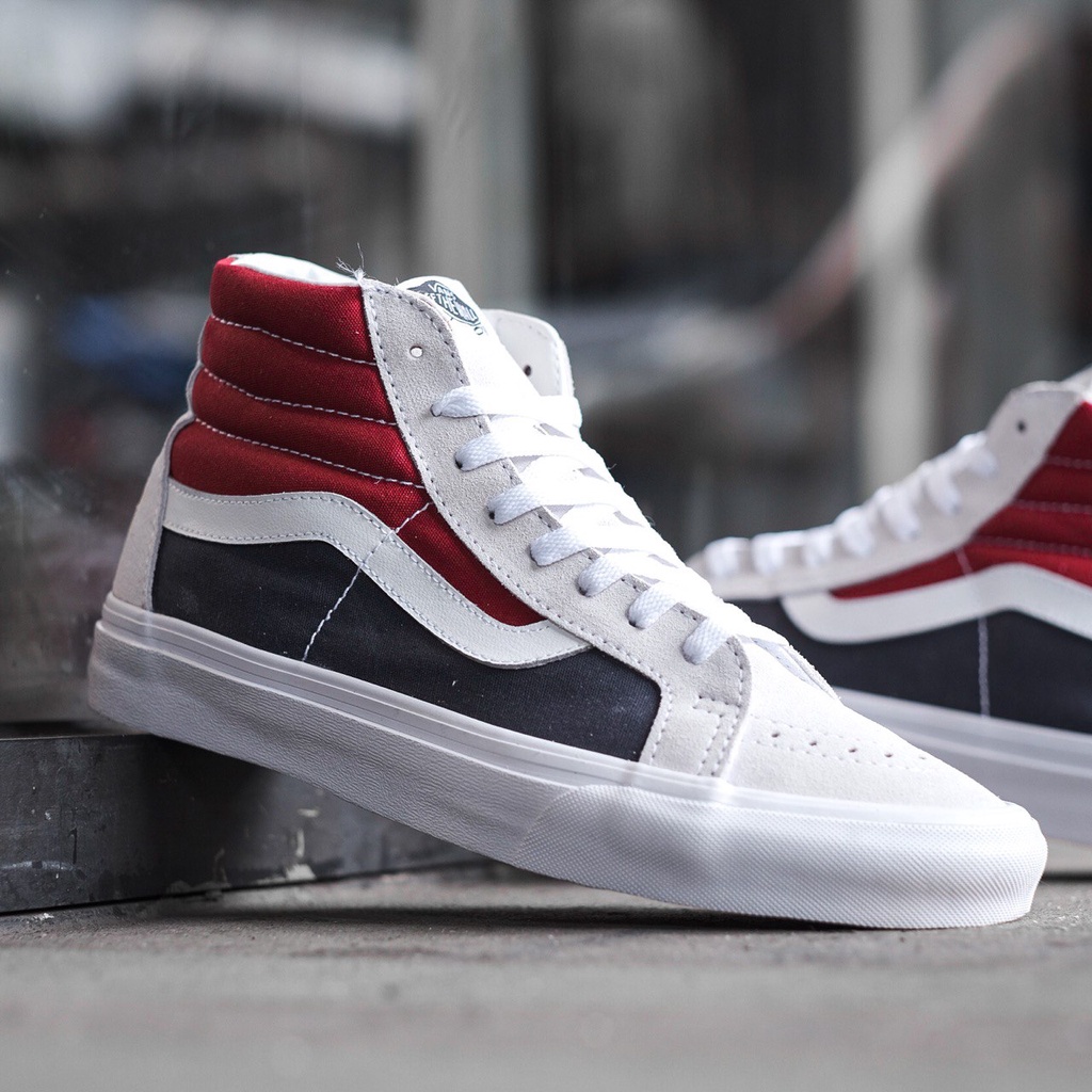 VANS SK8-HI RETRO BLOCK WHITE / RED / DARK NAVY (PEPSI) ORIGINAL 100%