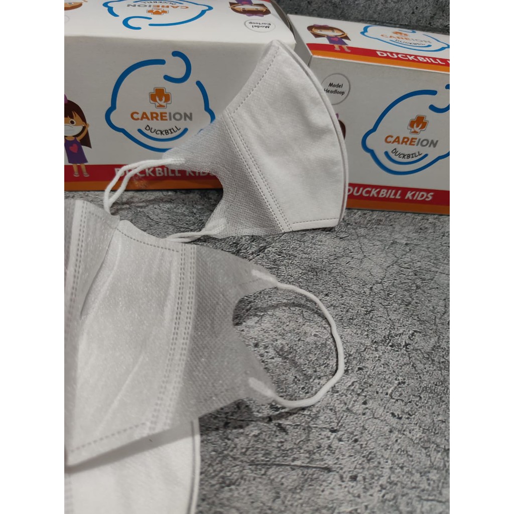 CAREION - DUCKBILL 3PLY ANAK POLOS PUTIH BOX ISI 50 MEDICAL GRADE