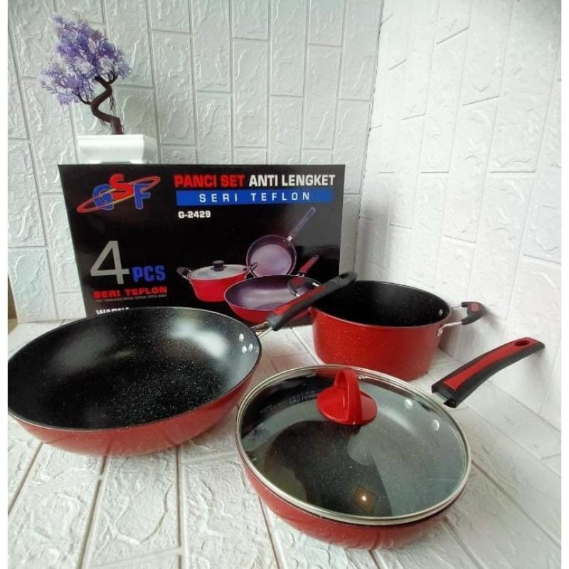 panci set gsf 4pcs warna merah G-2429