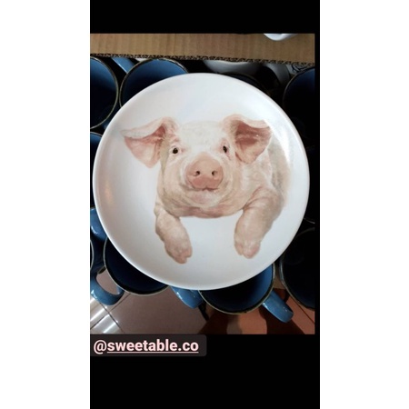 PIG SALAD PLATE PIRING KERAMIK SANGO MOTIF HEWAN ANIMAL BABI KOLEKSI HIASAN PAJANGAN DINDING