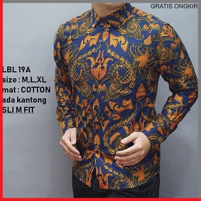 KEMEJA PRIA BATIK LENGAN PANJANG HEM BAHAN KATUN HALUS 40S LBL 19A PENDEK JAKARTA PLATINUM