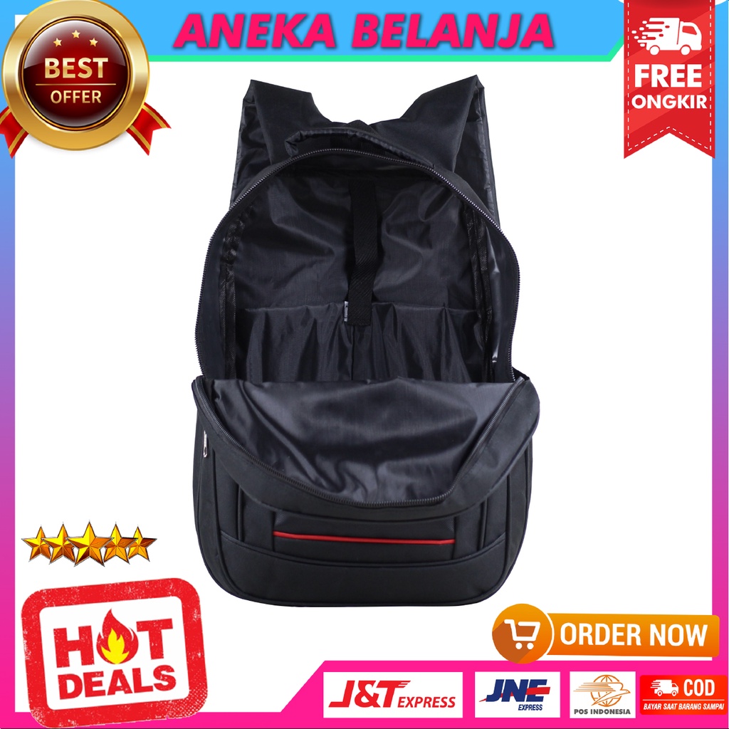 Tas Ransel Pria Model Elite Polo Global Hitam Merah Backpack Seminar Kuliah Kerja Dinas