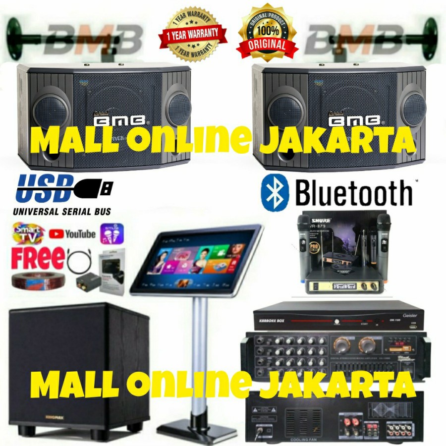 Paket Karaoke Bmb 8 inch Sound system layar touchscreen subwoofer 12