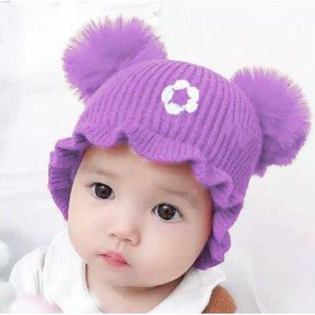 Kupluk pompom baby gril / kupuk pompom renda