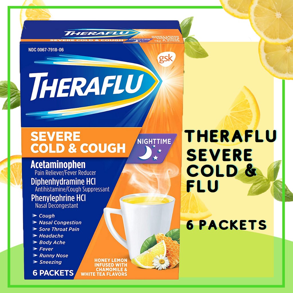 Theraflu Nighttime Severe Cold Cough Honey Lemon Infused With Chamomile 6 Packets Shopee Indonesia