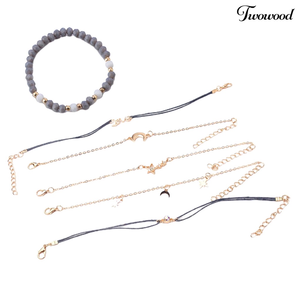 6pcs / Set Gelang Desain Bulan Hati Bahan Alloy Untuk Harian