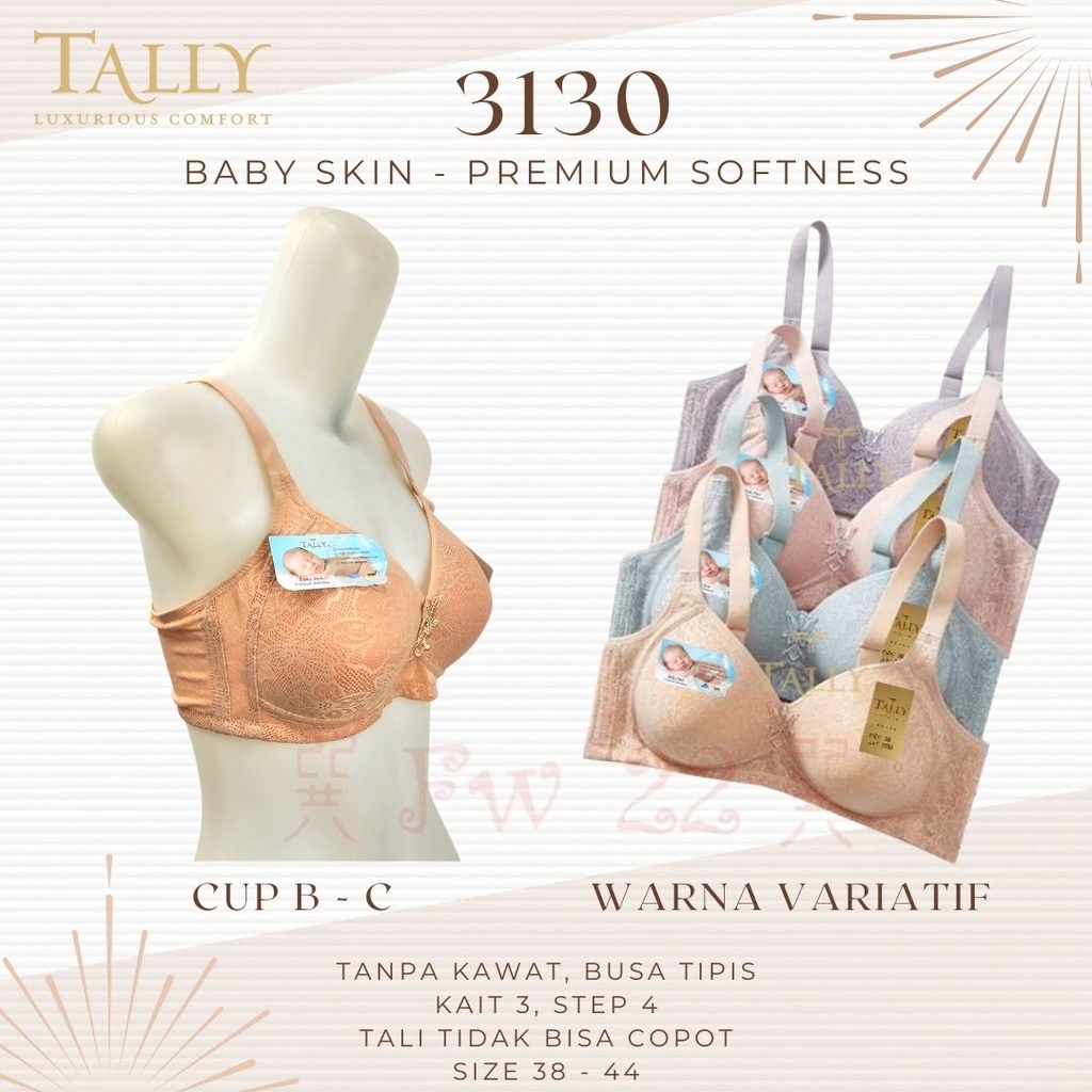 Tally 3130 Bh Tanpa Kawat dengan Bahan Lembut Baby Skin dan Busa Berpori Tersedia Ukuran 38 - 44