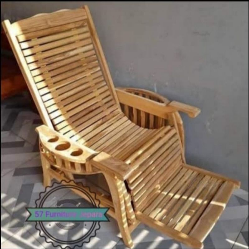 Kursi malas - kursi goyang kayu jati mentahan pajangan rumah