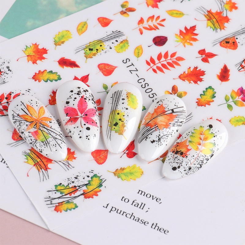 1pc Stiker Kuku Motif Daun Maple / Laba-Laba / Ular Tema Halloween Untuk Aksesoris Manicure