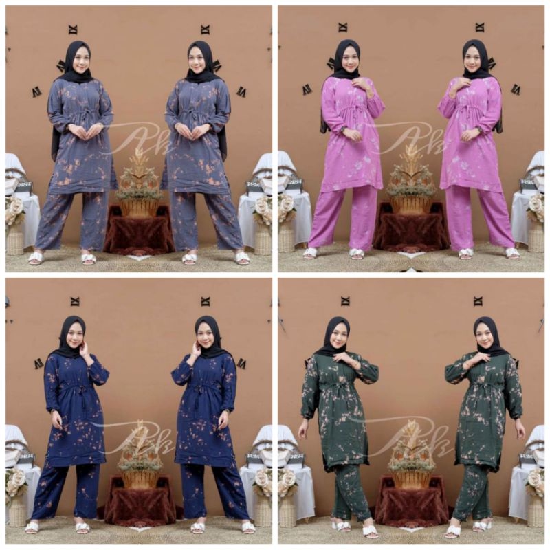 [BISA COD] Setelan Tie Dye One Set/ Tunik Serut Tie Dye