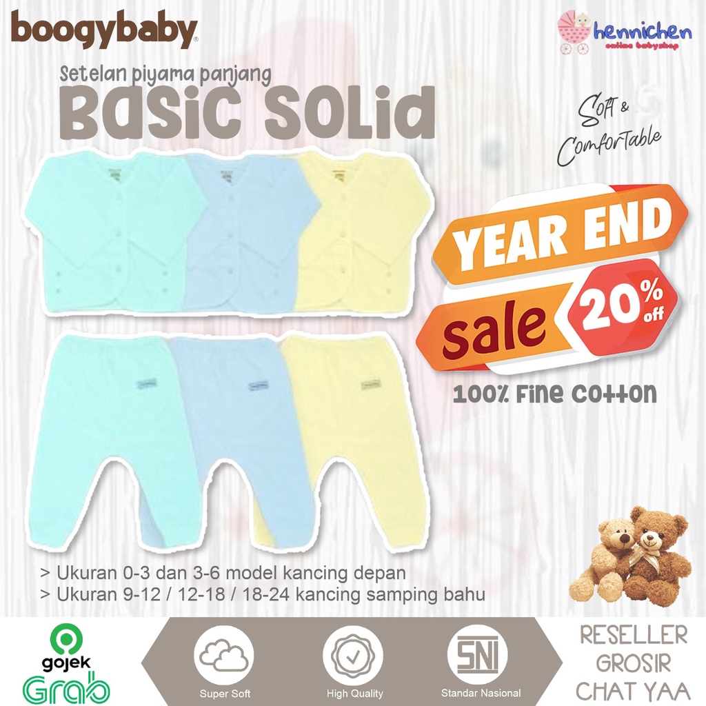 PROMO 7.7 Boogy baby Setelan Piyama anak Boogy baby Basic Solid compact 0-12 bulan