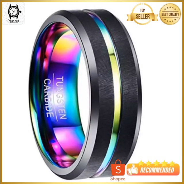 Cincin Pertunangan Tungsten Carbide Original Black Rainbow Premium Elegan High Quality