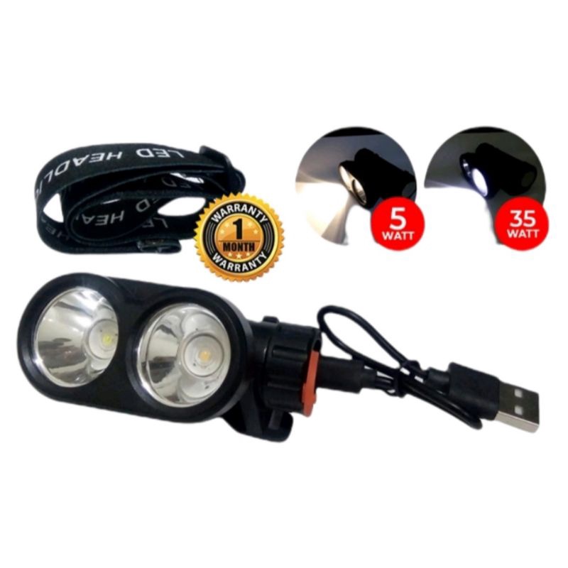 Senter Kepala Magnet Led 3 Mode Putih Kuning Dimmer Headlamp Mitsuyama MS -1923 Water