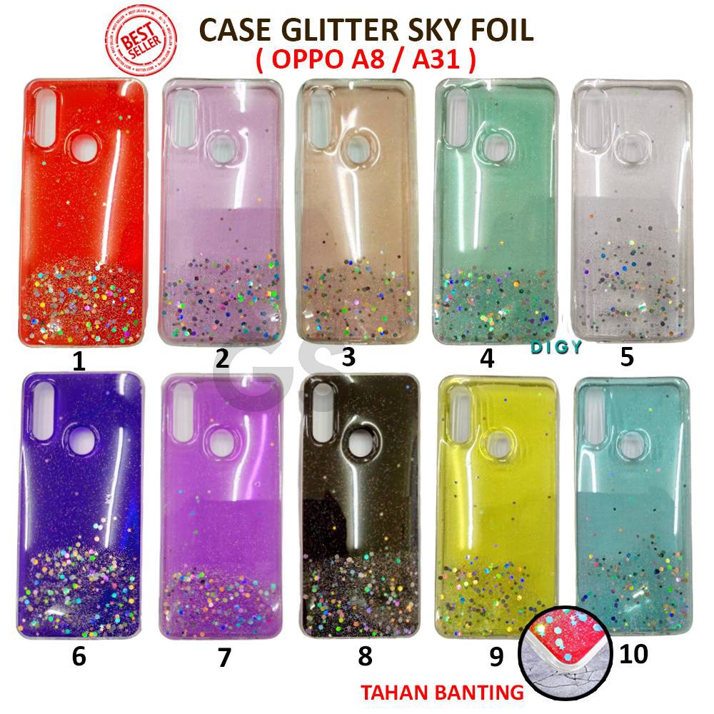 Case Import OPPO A8 A31 A12 A5S A7  A3S A5  6 C12 C15  Sparkly Silver Foil Starry Soft