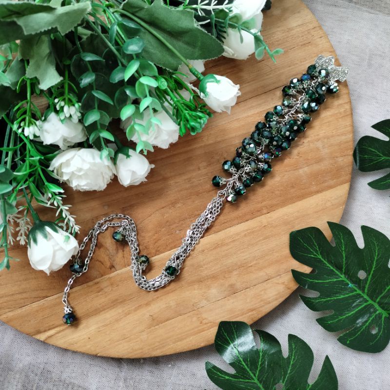 Syaira brooch / bros dagu juntai panjang-Hijau botol
