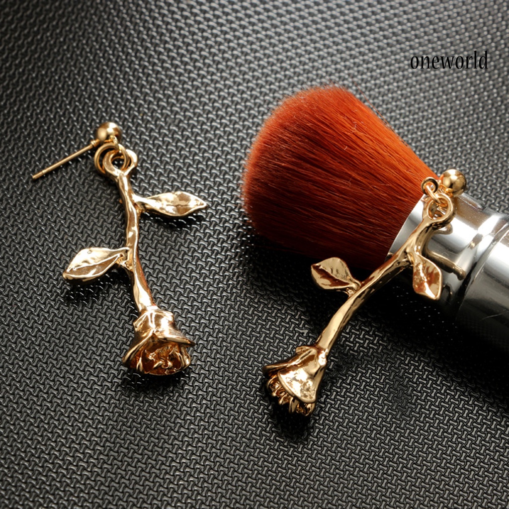 OW# Vintage Rose Flower Leaf Dangle Hook Earrings Leaf Ear Stud  for Women Girl