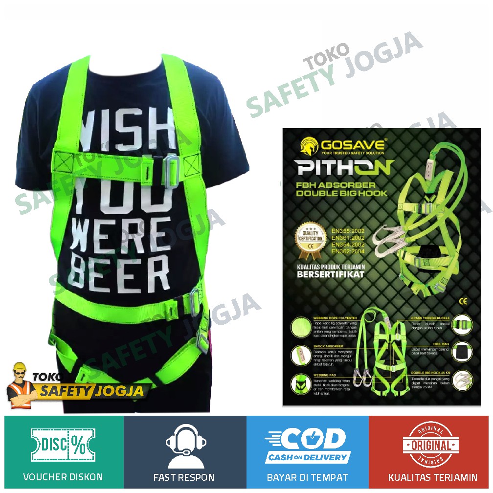 Full Body Harness Pithon Double Hook / Double Lanyard dengan Shock Absober