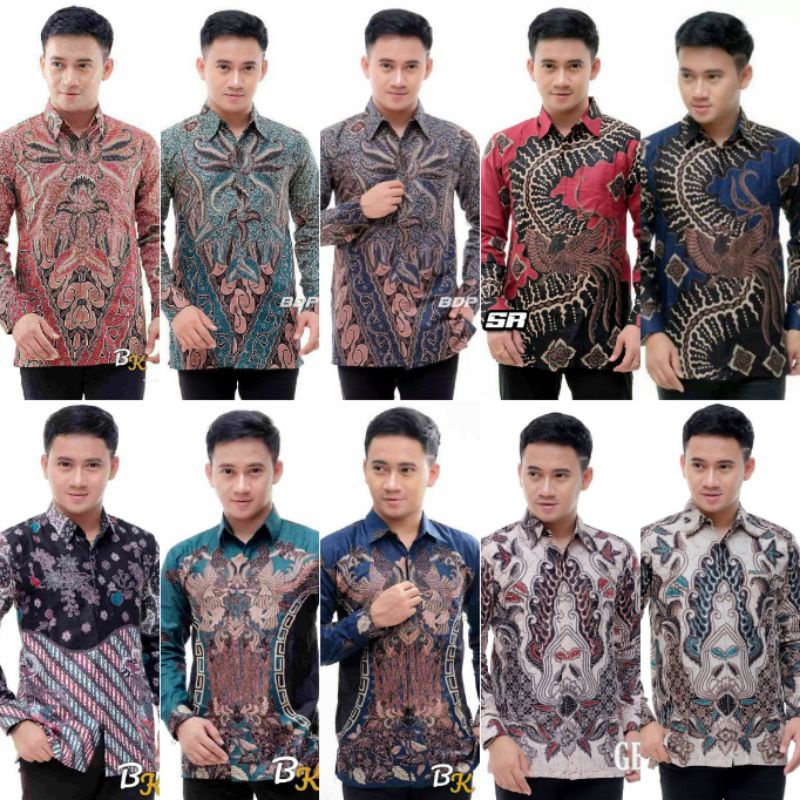 Batik Pria Hem Atasan Kemeja Baju Pria Cowok Kemeja Batik Lengan Panjang Distro BSWART HRB026 Kenongo Mahkota M L XL XXL