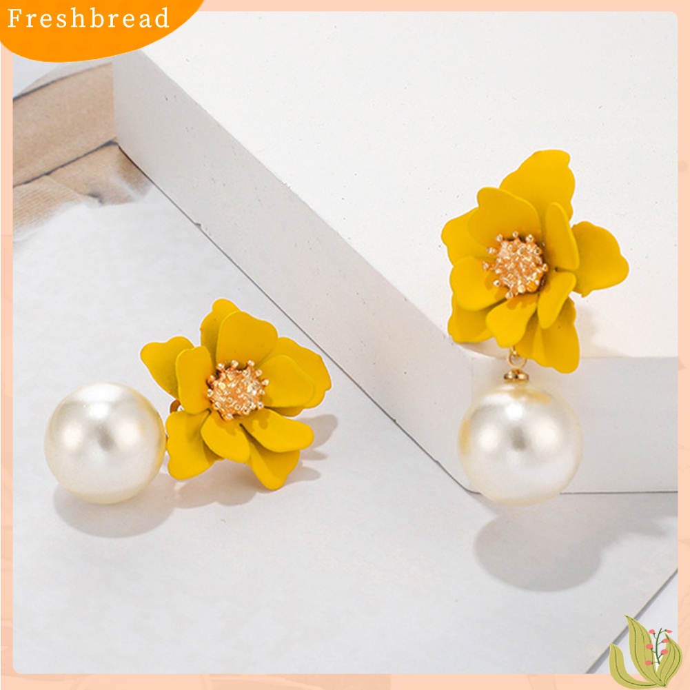 Terlaris Women Fashion Flower Faux Pearl Pendant Ear Studs Party Earrings Jewelry Gift