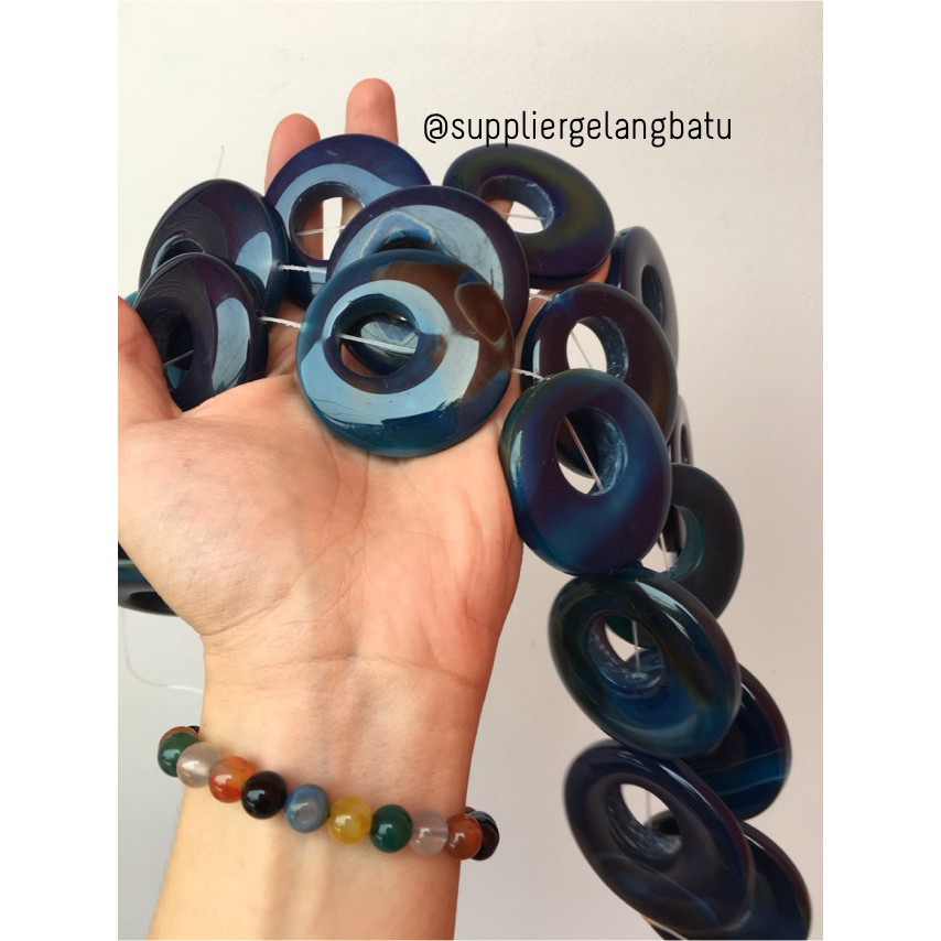 Batu alam cincin donat ONYX BIRU 6 x 6cm kalung liontin bandul akik grosir kerajinan craft supplier