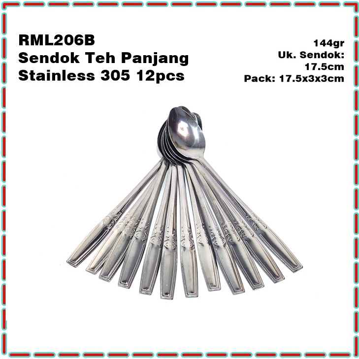 [Set 12pcs] RML206B Sendok Teh Panjang Stainless 305 12pcs