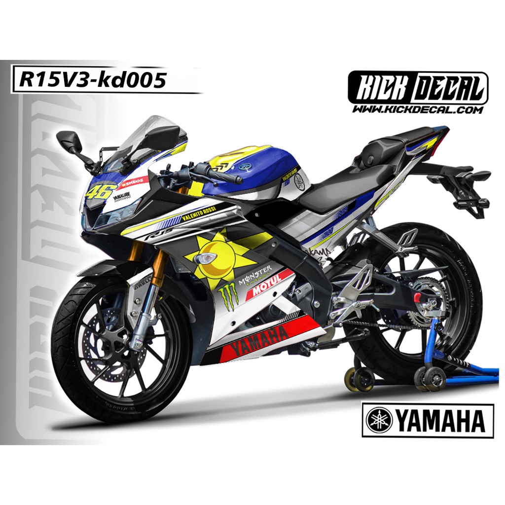 STICKER DECAL YAMAHA R15 V3 MONSTER ENERGY KUNING PUTIH - KD005