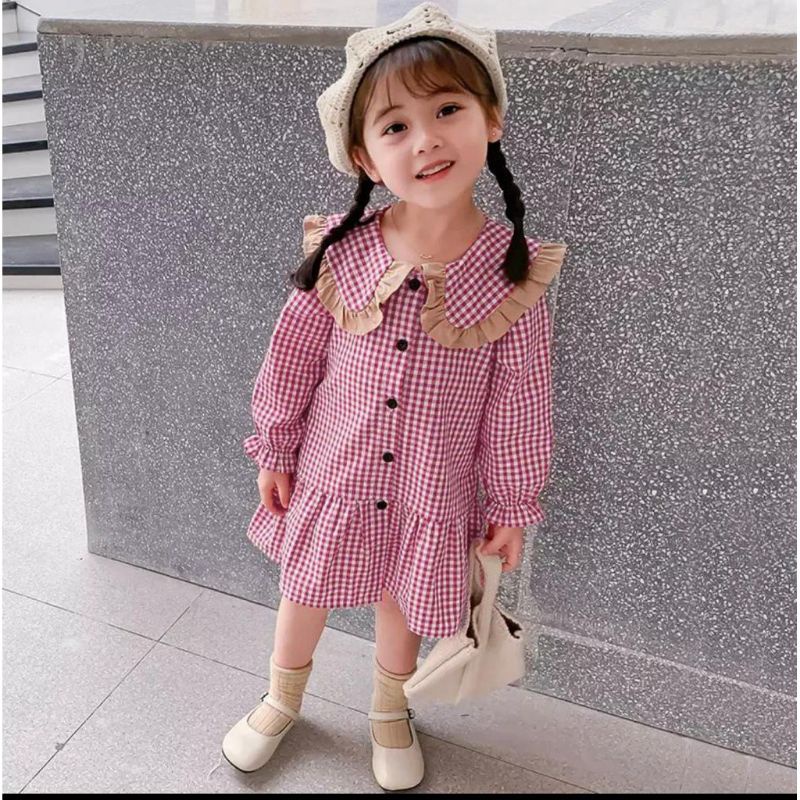 CHIBI dress   anak perempuan ala korea kerah renda pul belakang