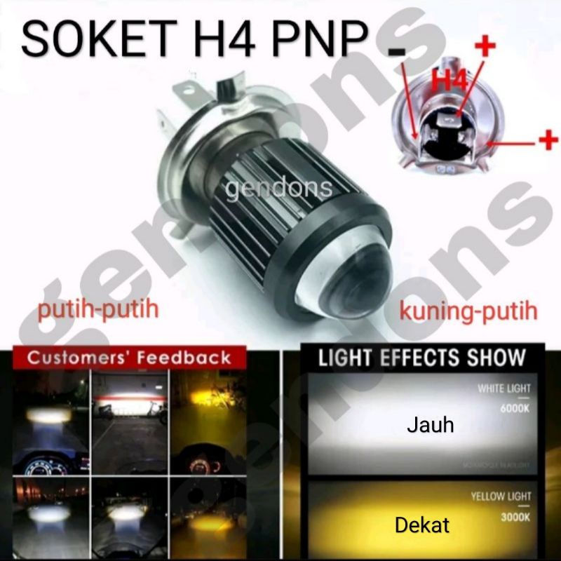 Bohlam Lampu Utama LED H4 Laser Motor/Mobil Soket 3kaki PNP