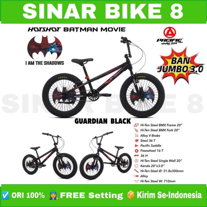 Sepeda Anak Laki Ukuran 20 Inch BMX PACIFIC HOTSHOT BATMAN MOVIE 3.0 BAN JUMBO