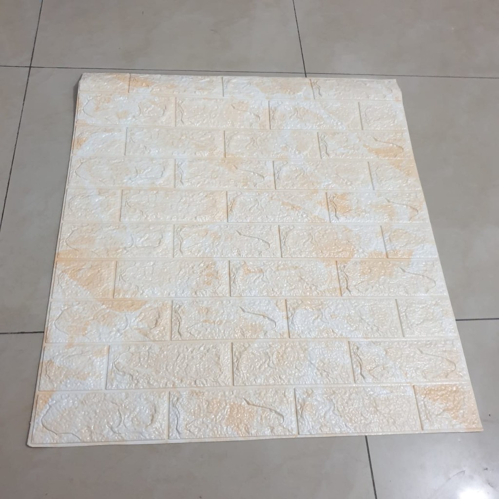 Wallpaper Brick Foam Motif Batu Bata Putih Kuning 70X77cm