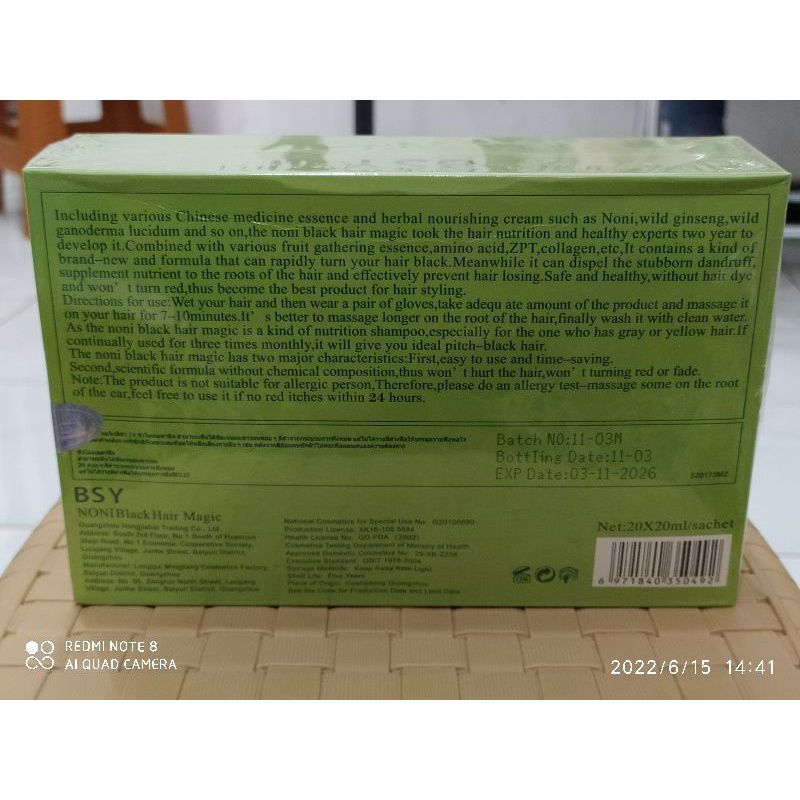 BSY NONI BLACK HAIR MAGIC SHAMPOO ORIGINAL - SHAMPO BSY NONIPER BOX ISI 20 SACHET