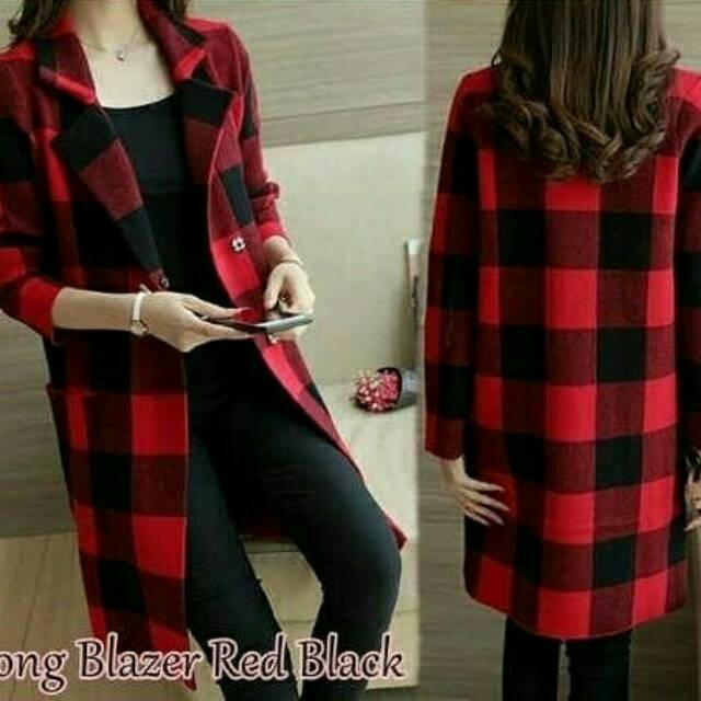 Long Blazer Motif Kotak Bahan Babyterry